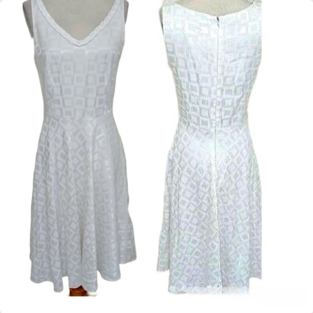 Alex Marie White Midi Sleeveless Square Print Pattern Cocktail & Party Dress -14
